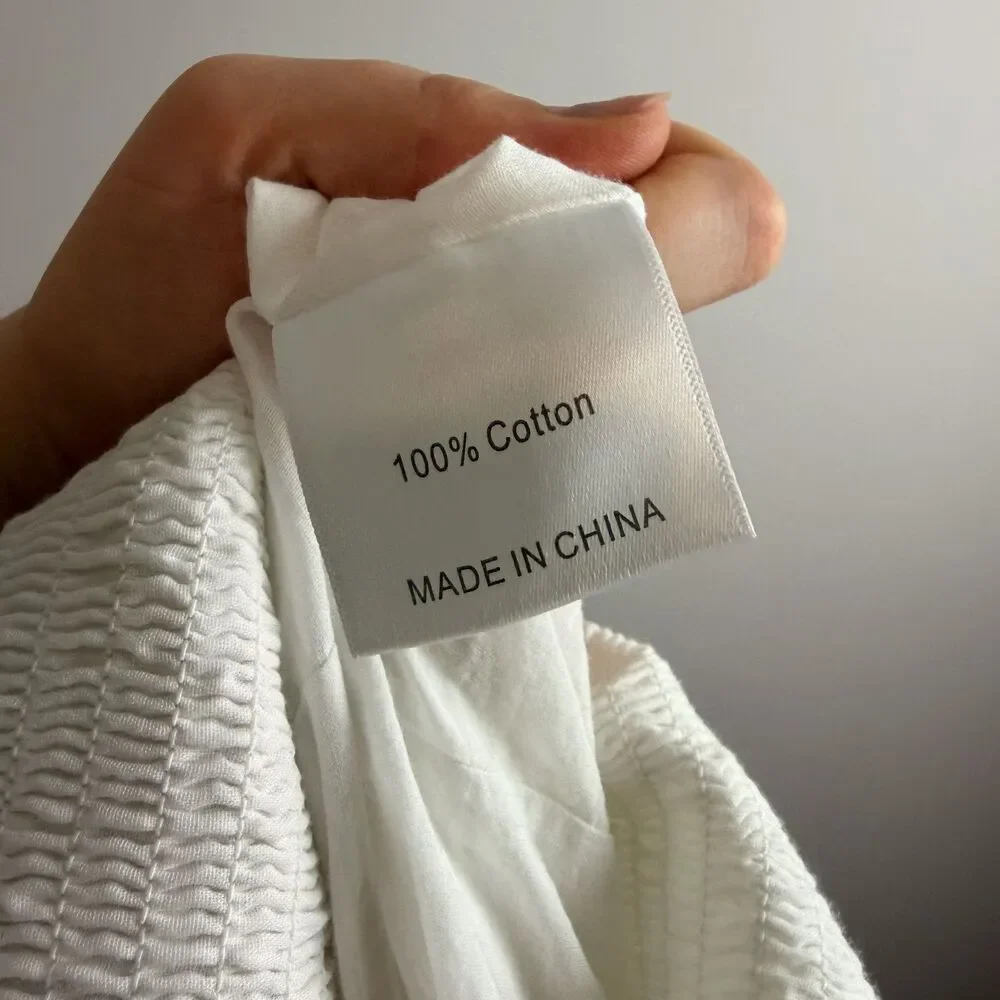 O.P.T Lazy Afternoon Dress White Maxi Medium Smocked Cotton Lined Puff Sleeve - Picture 7 of 15